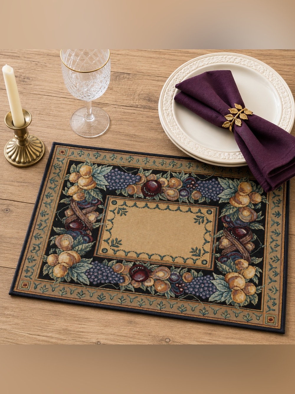Four Tapestry Placemats Vintage Old World Italy Fruit Tuscan Decor